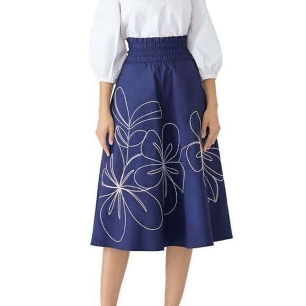 Parker wen blue fit and flare midi cotton skirt